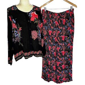 Vintage Kaktus Plus 1X Floral Two Piece Set Top and Wide Leg Pants Boho Lounge